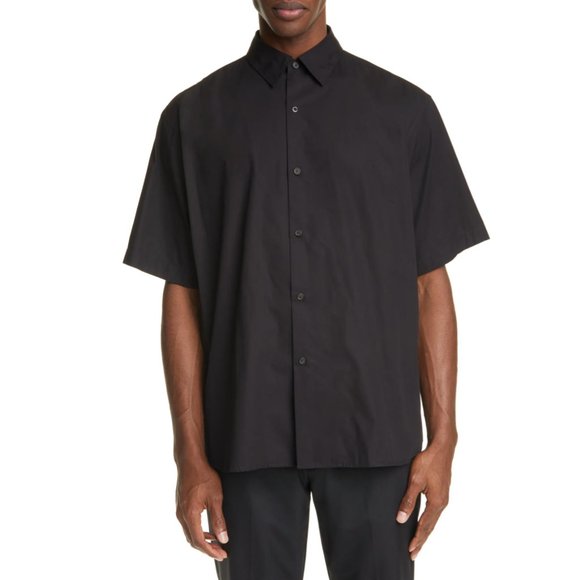 Acne Oversize Short Sleeve Button-Up Shirt (Black) - Picture 6 of 9